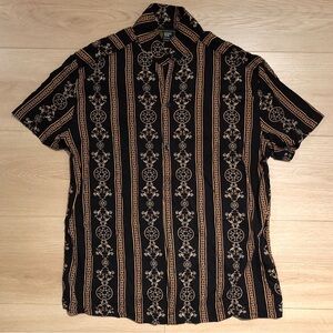 Level Ten Couture Fancy Black and Gold Patterned Button Down Shirt